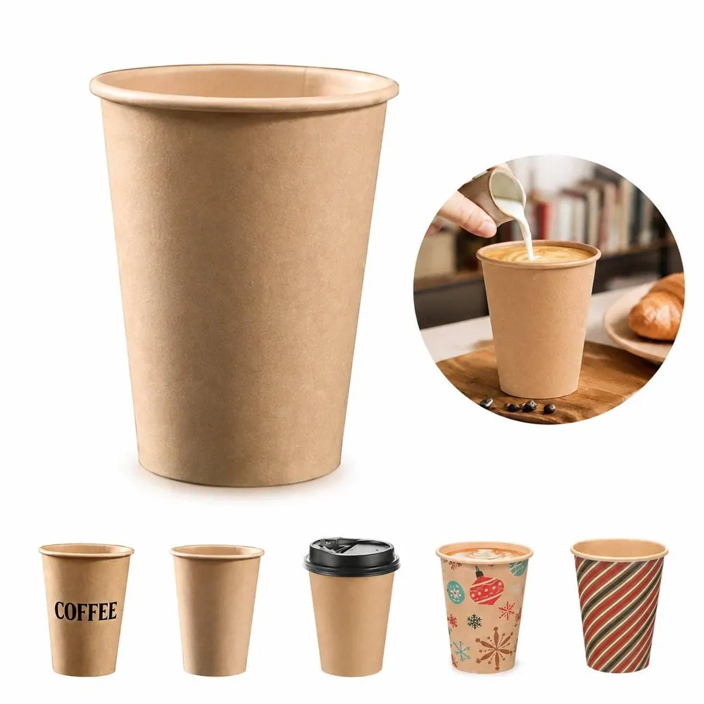 8 oz Disposable Thickened Kraft Paper Cups for Hot & Cold 2