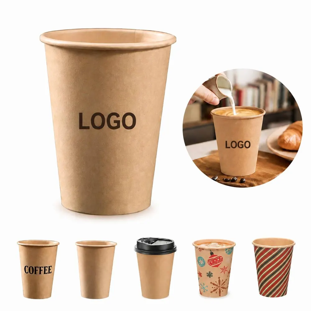 8 oz Disposable Thickened Kraft Paper Cups for Hot & Cold