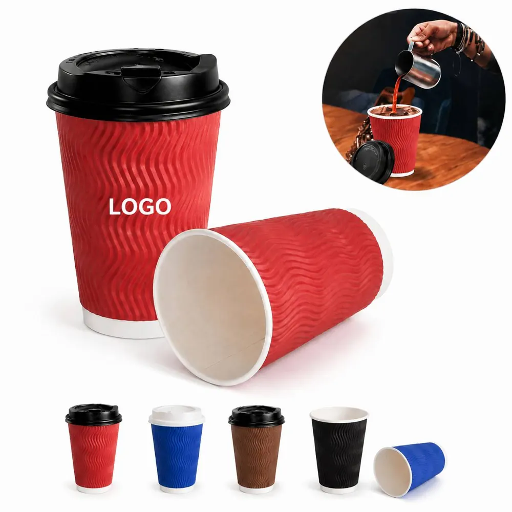 Insulated Corrugated Paper Cups with Lids for Hot & Cold