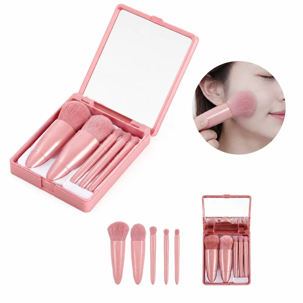 5-Piece Travel Makeup Brush Set with Soft Synthetic Bristles 2