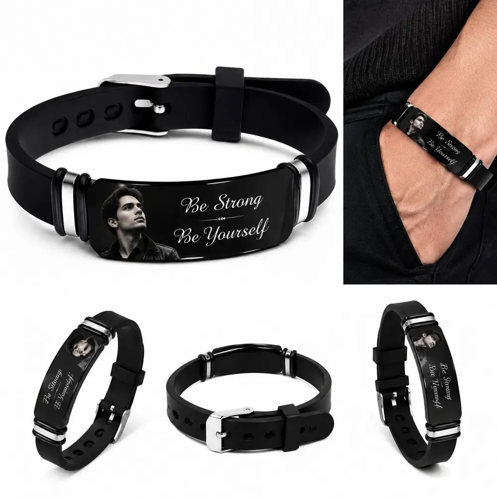 Custom Photo Silicone Wristband, Adjustable Personalized 2