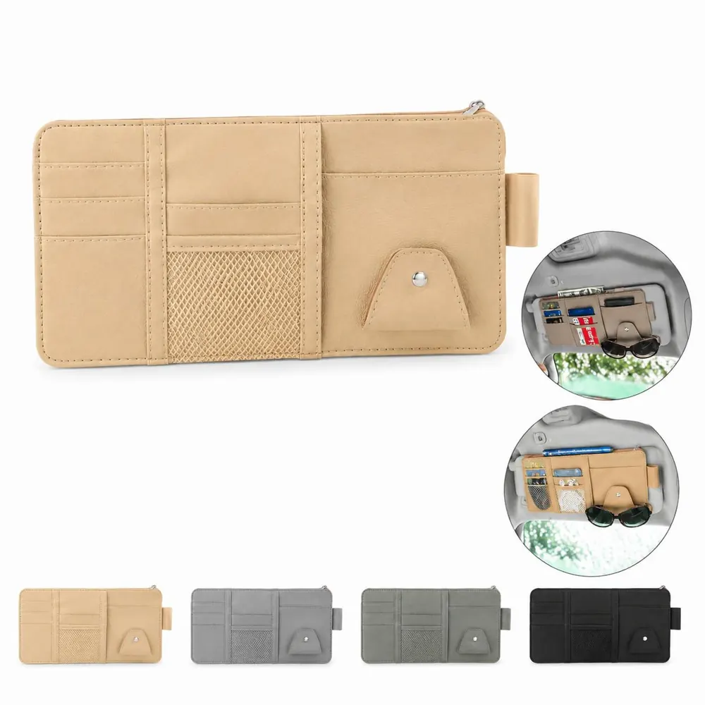 PU Leather Car Visor Organizer with Multi-Function Storage 2