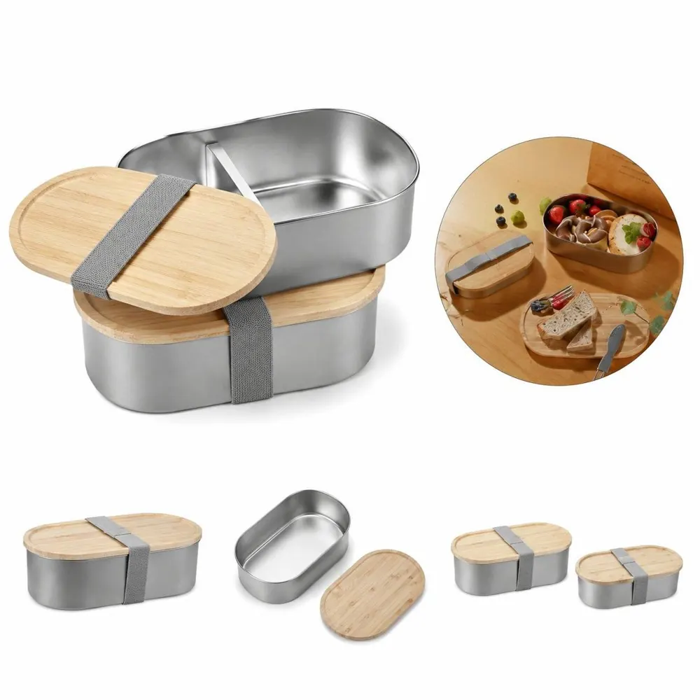 304 Stainless Steel Bento Box with Bamboo Lid, Eco-Friendly 2