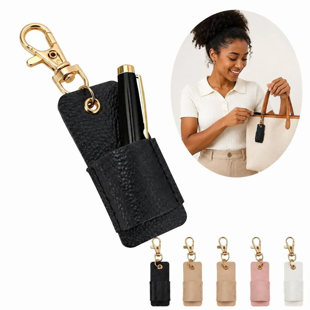 Slim PU Leather Pen Holder with Metal Clip 2