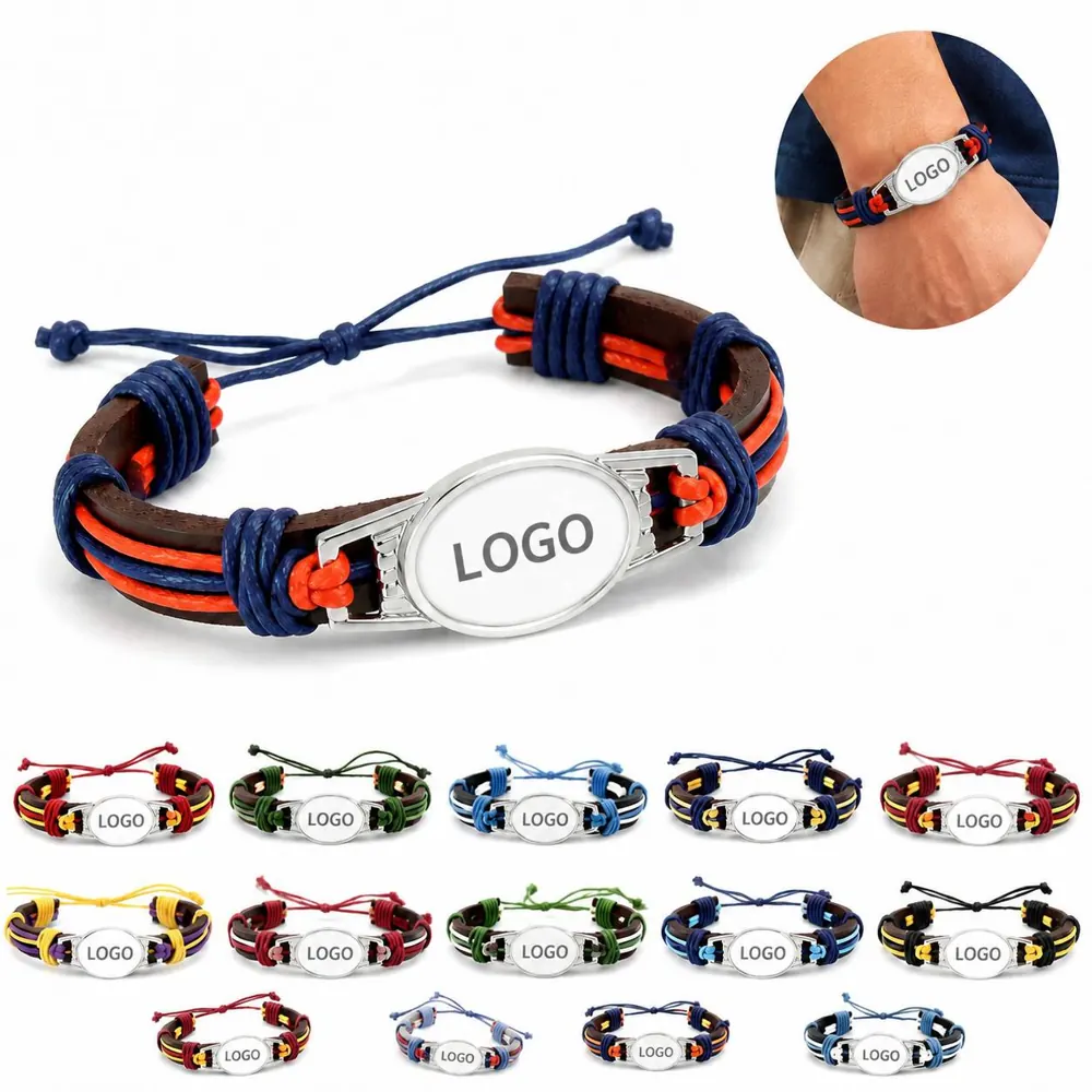 Handmade Adjustable Sliding PU Leather Bracelet for Men