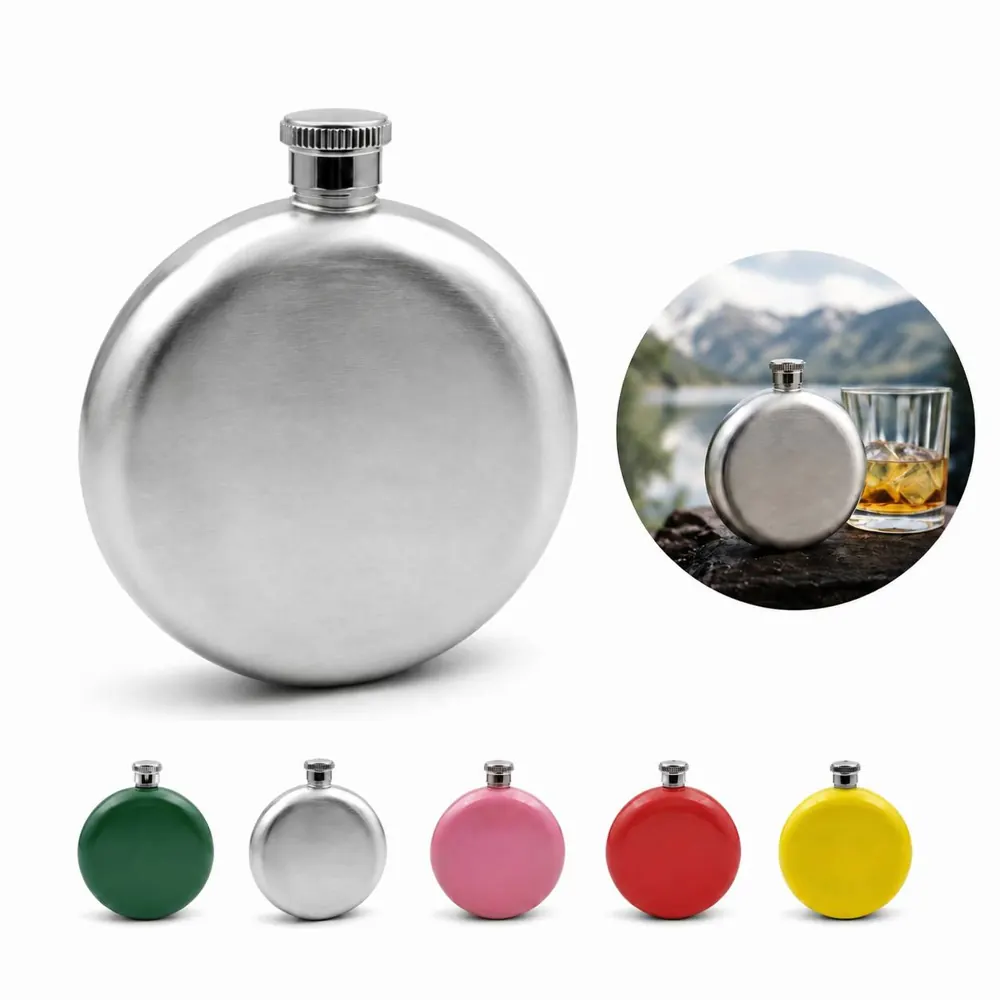 5oz 304 Stainless Steel Hip Flask, Leakproof Round Pocket 2