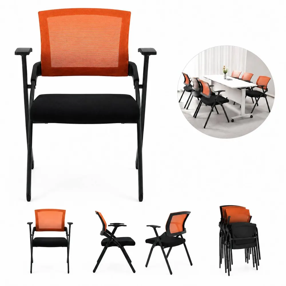 Folding Mesh Office Chair with Armrest for Meetings 2
