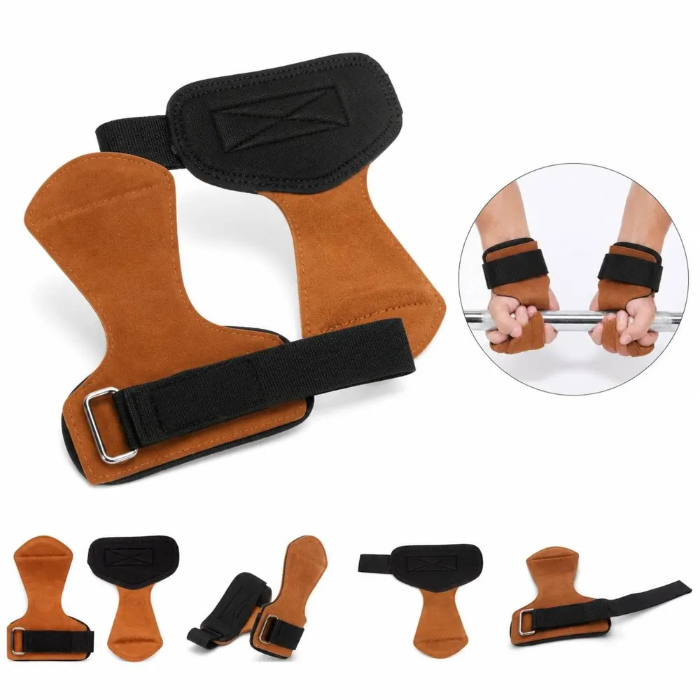 Double Layer Leather Wrist Strap for Deadlift Grip Support 2
