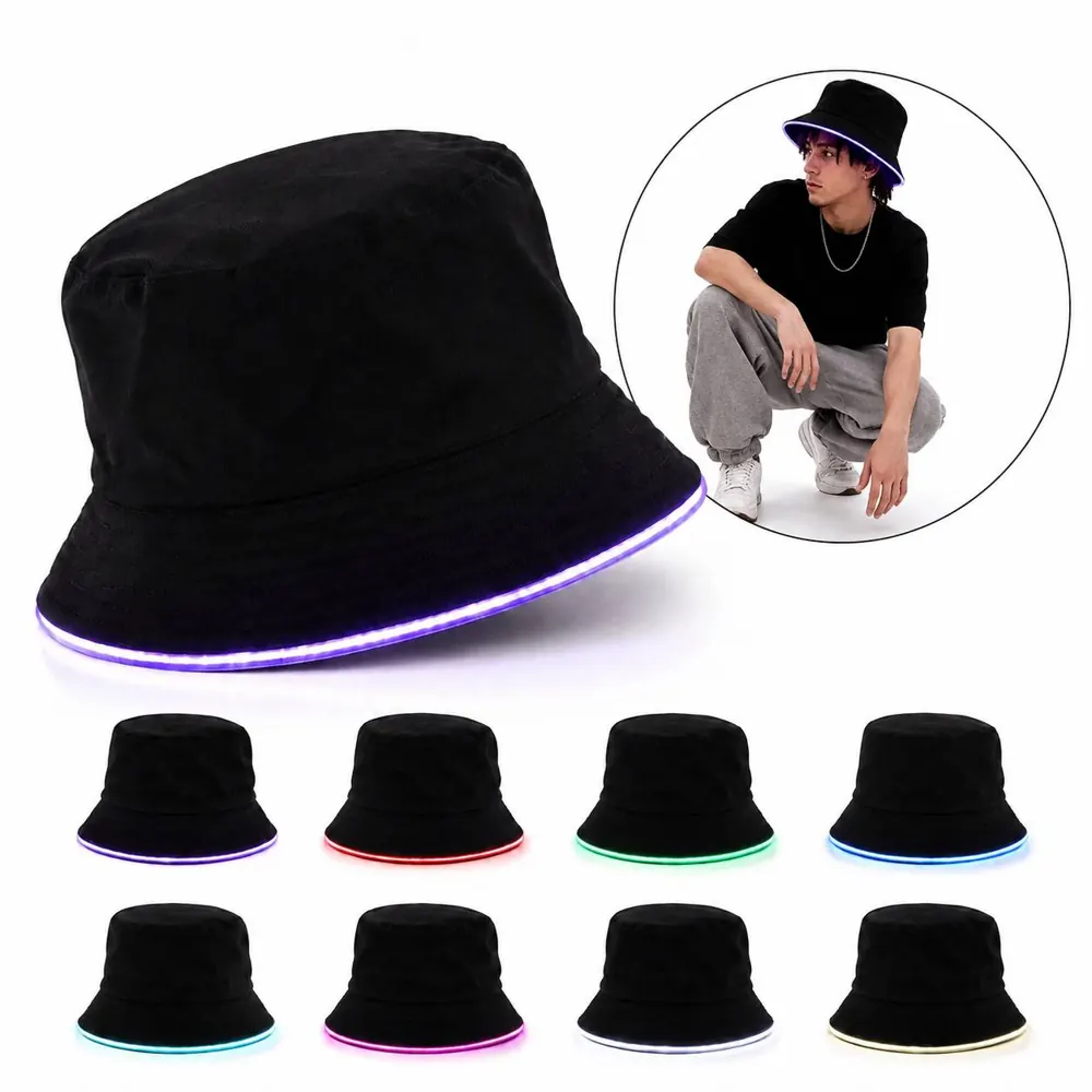 LED Glow Bucket Hat with Neon Brim for Night Festivals 2