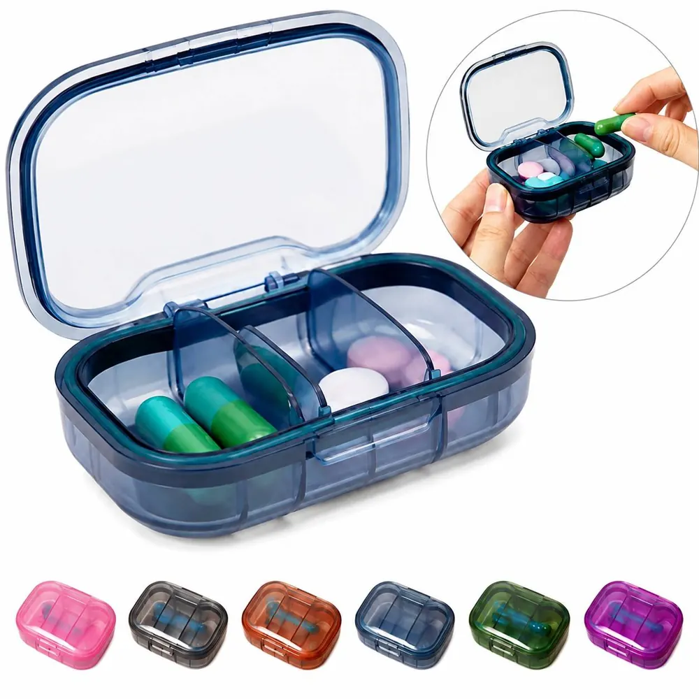 3-Compartment Travel Pill Organizer, Compact Daily 2