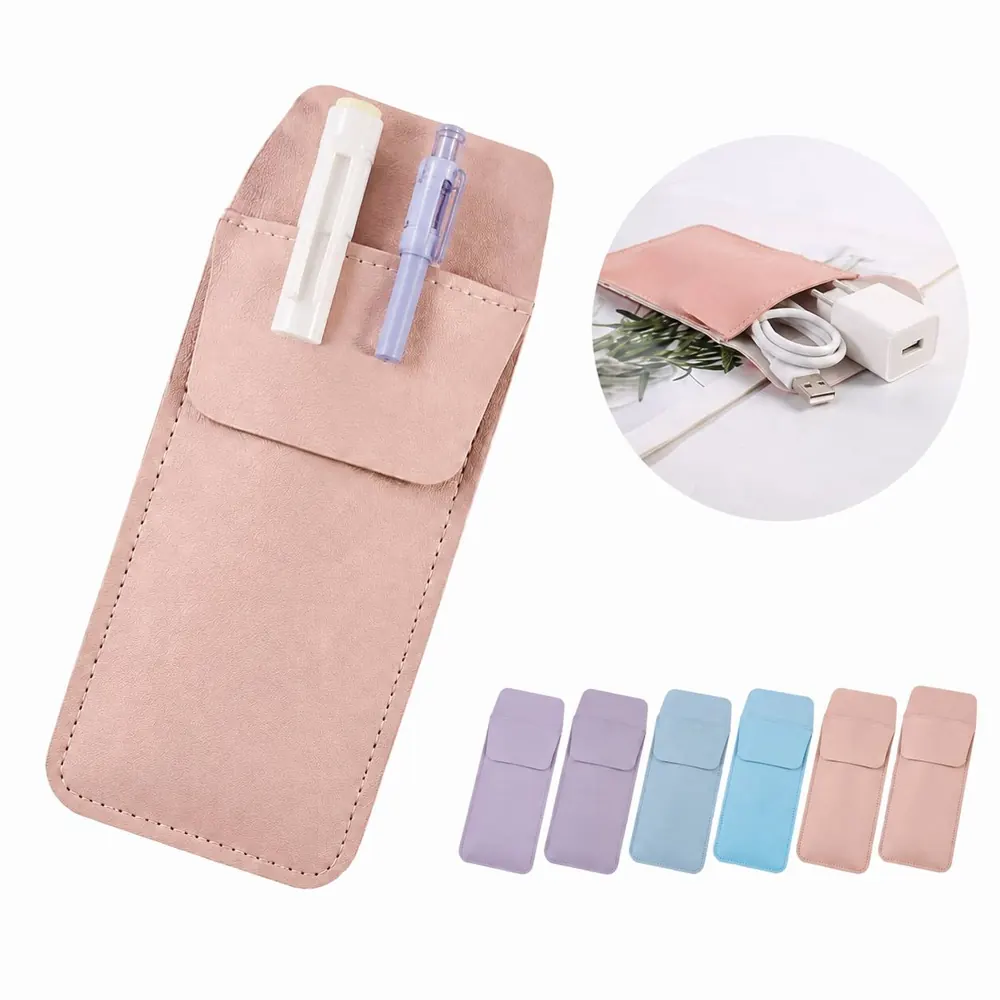 PU Leather 2-Pocket Pencil Pouch with Zipper Organizer 2