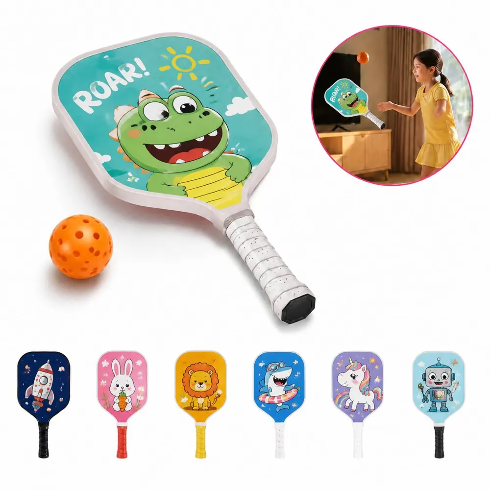 Kids Wooden Pickleball Paddle Set for Beginners with Small 2