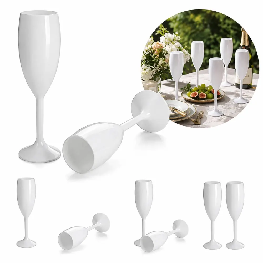 Shatterproof Plastic Champagne Flutes with Long Stems, Clear 2