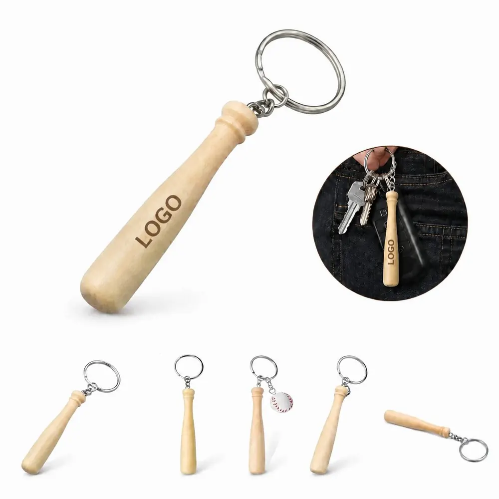 Wooden Mini Baseball Bat Keychain for Keys
