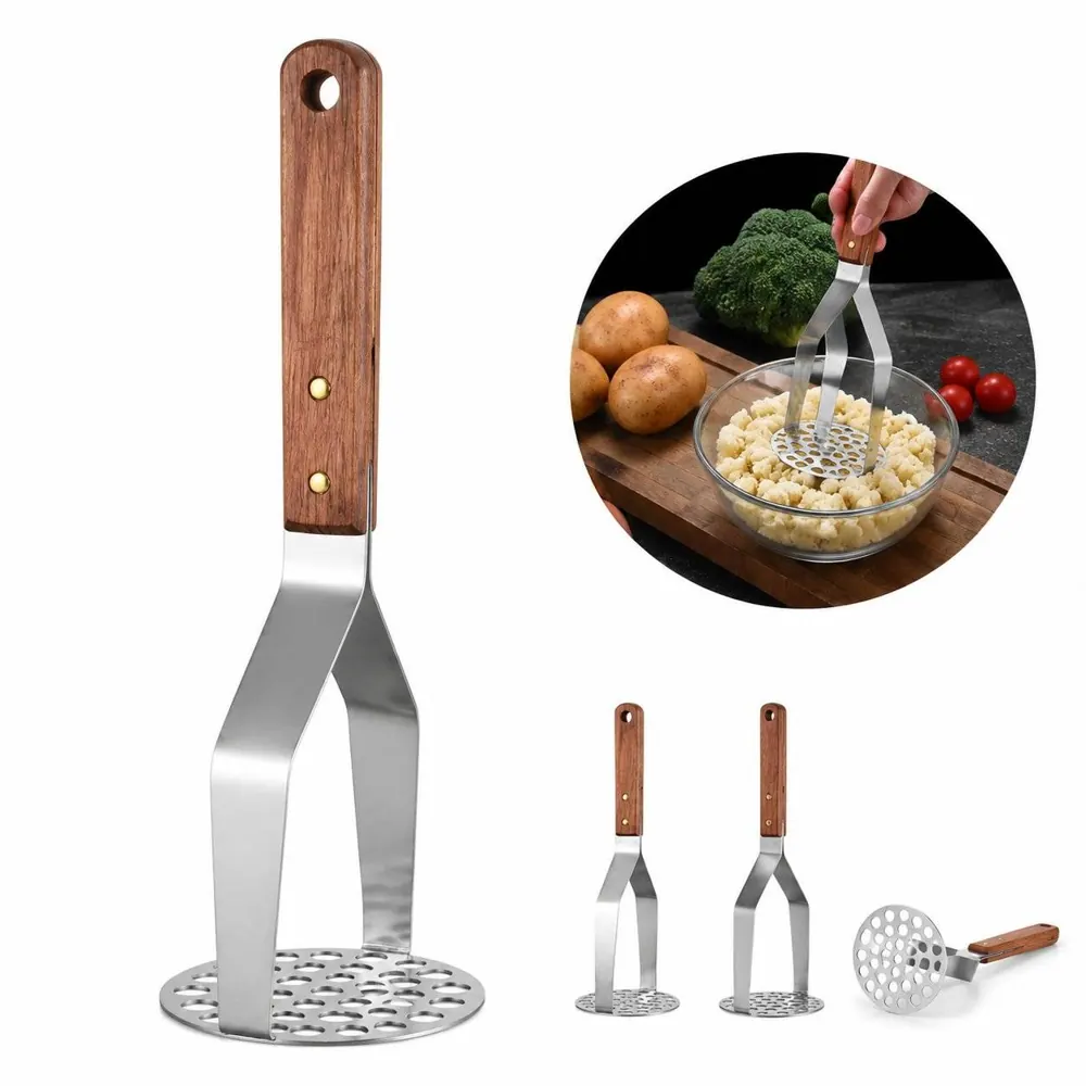 304 Stainless Steel Potato Masher with Wood Anti-Slip Handle 2