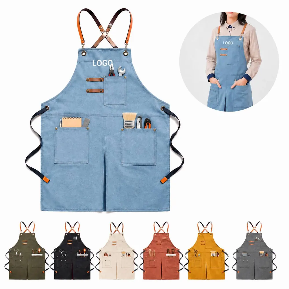 Heavy Duty Cotton Canvas Cross Back Chef Apron with Large