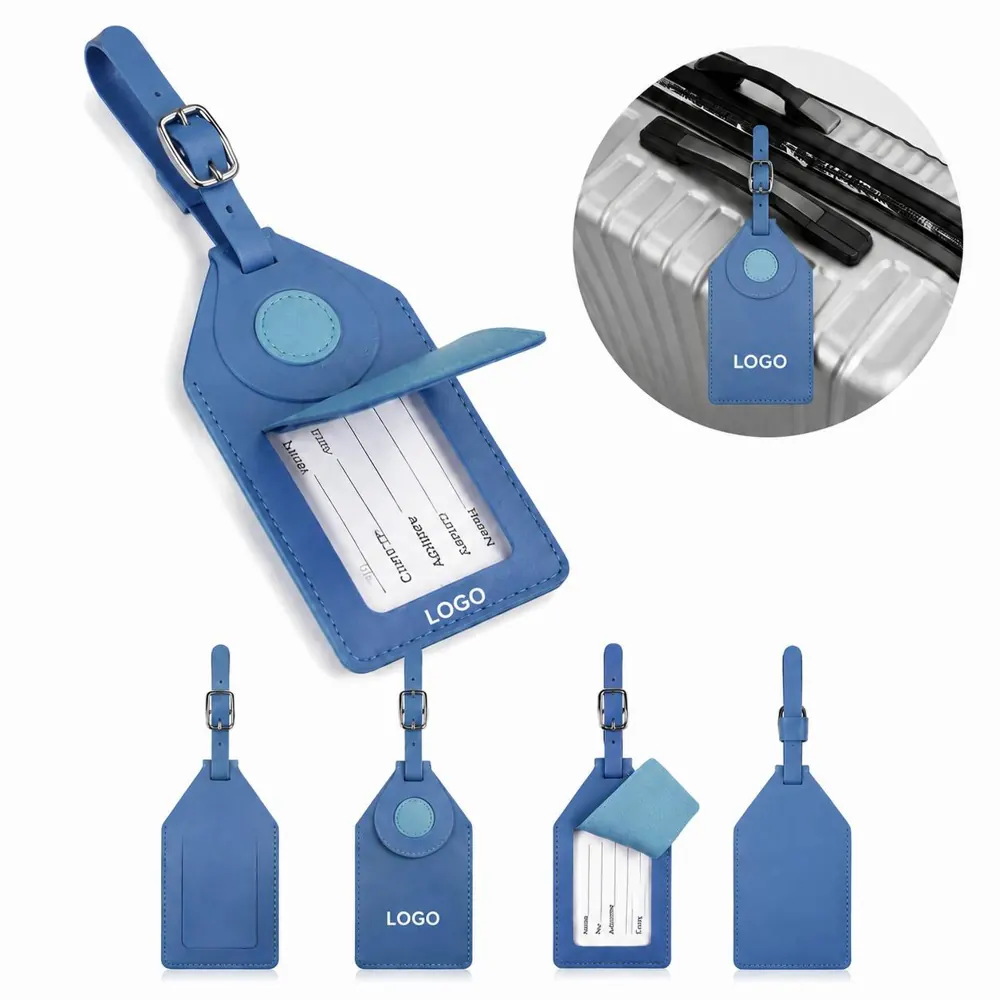 PU Leather Luggage Tag with ID Card Window for Suitcase