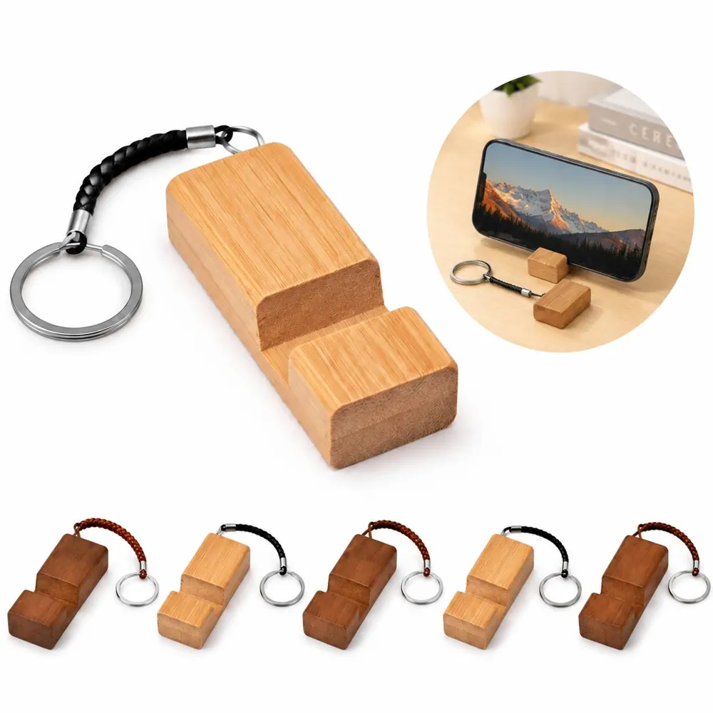 Eco Wood Phone Stand Keychain with Groove for Hands-Free 2