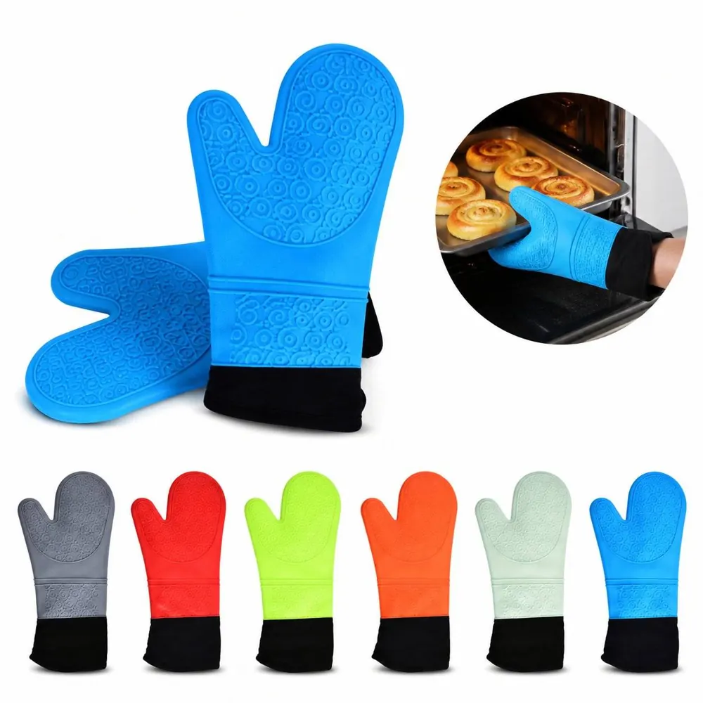 Non-Slip Silicone Oven Mitts, Heat-Resistant Long Cuff 2