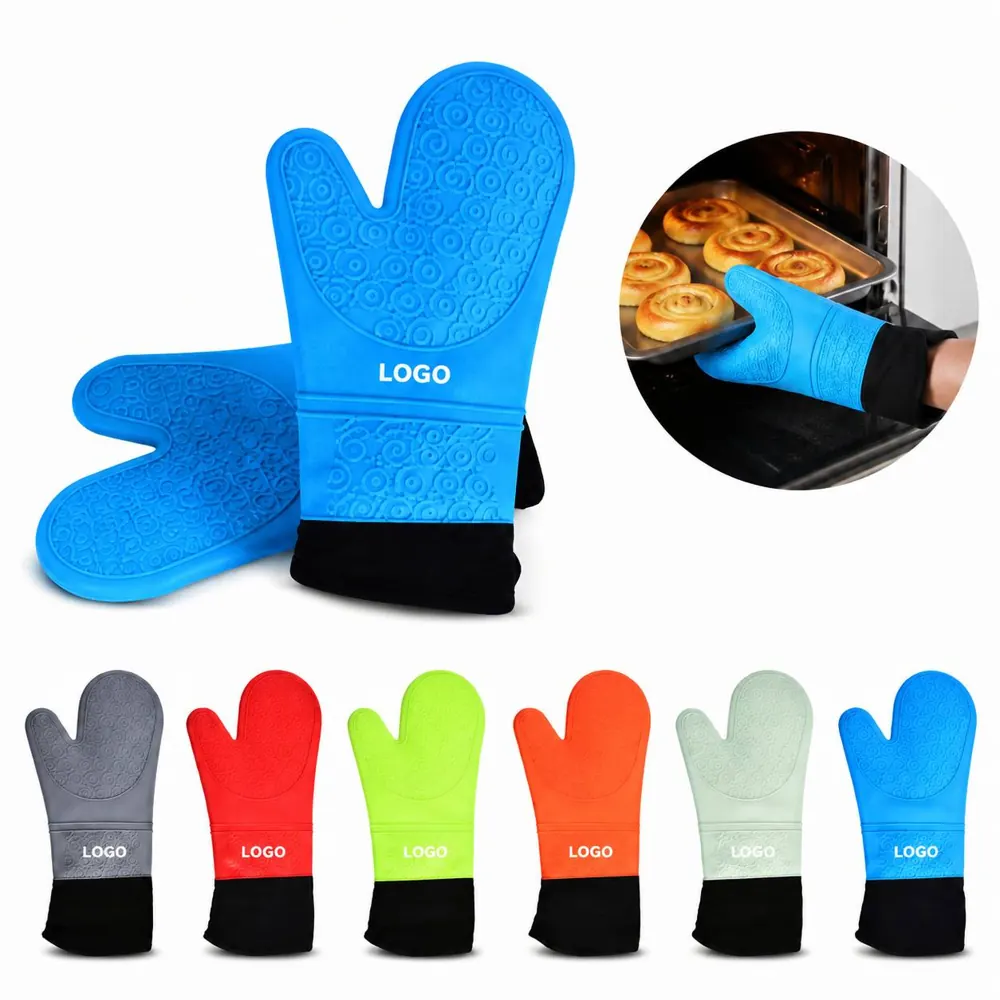 Non-Slip Silicone Oven Mitts, Heat-Resistant Long Cuff