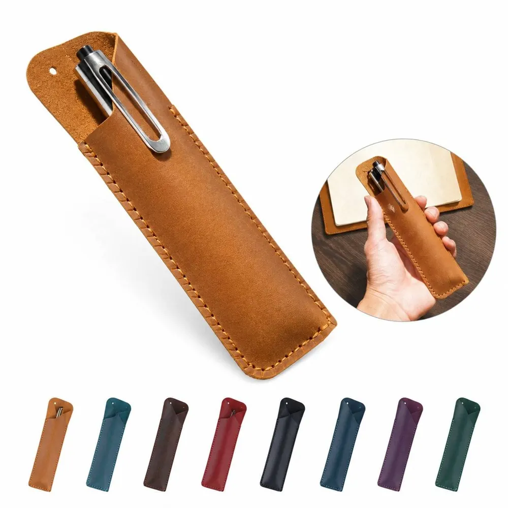 Crazy Horse Leather Double Pen Case with Secure Snap Closure 2