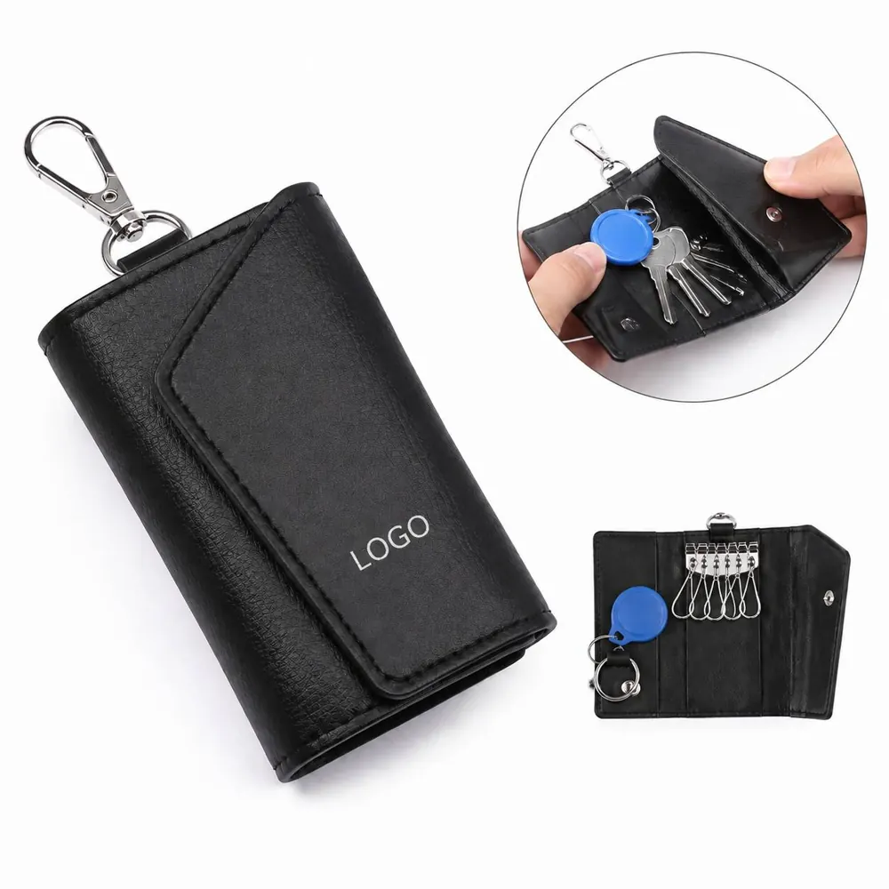 Thick Leather Key Wallet with 6 Hooks, Snap Closure