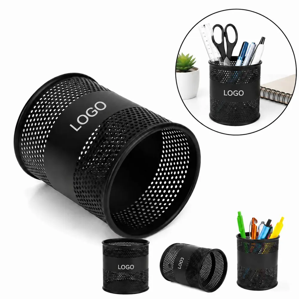 Double-Rimmed Mesh Pencil Holder for Desk Storage