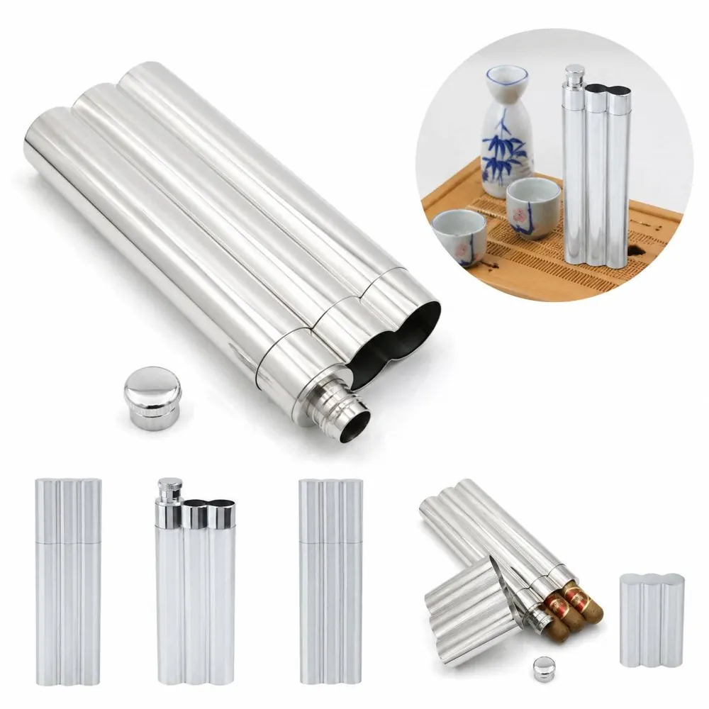 Stainless Steel Cigar Flask with Built-In Holder for Travel 2