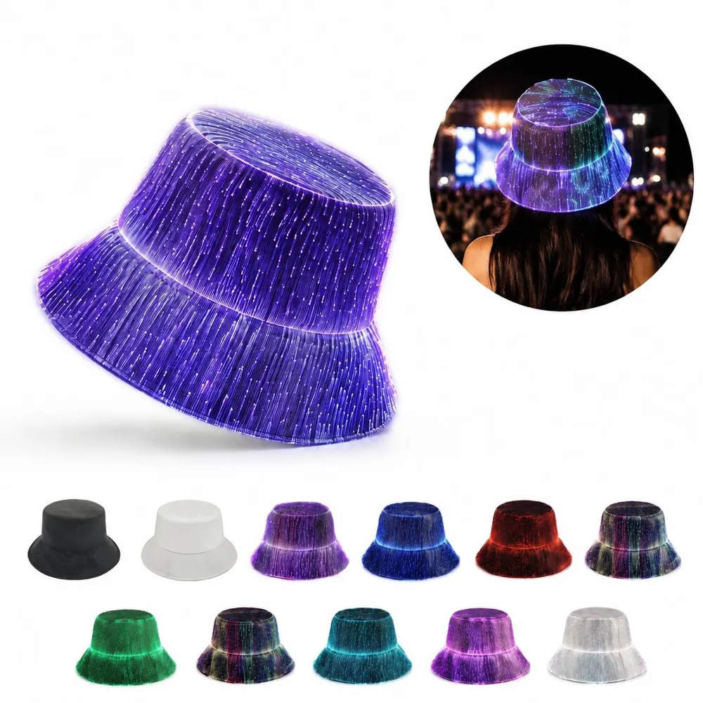 RGB LED Bucket Hat with Fiber Optic Lights for Night Events 2