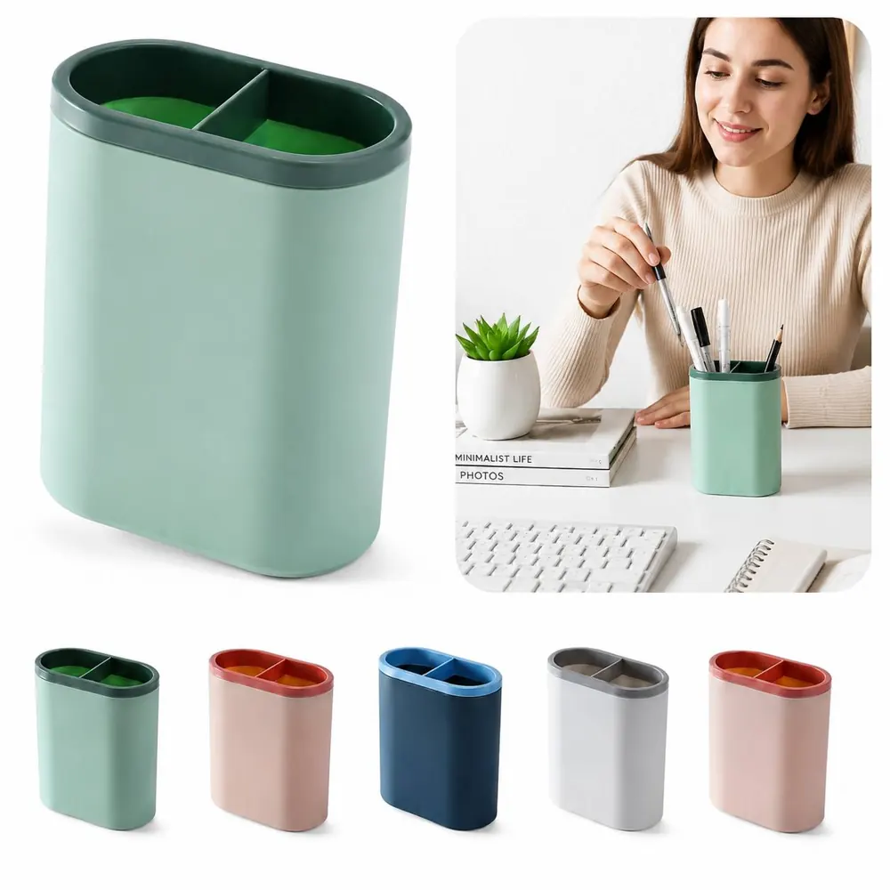 2-Compartment Plastic Pen Holder for Desk Organization 2