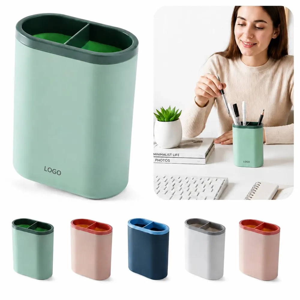 2-Compartment Plastic Pen Holder for Desk Organization