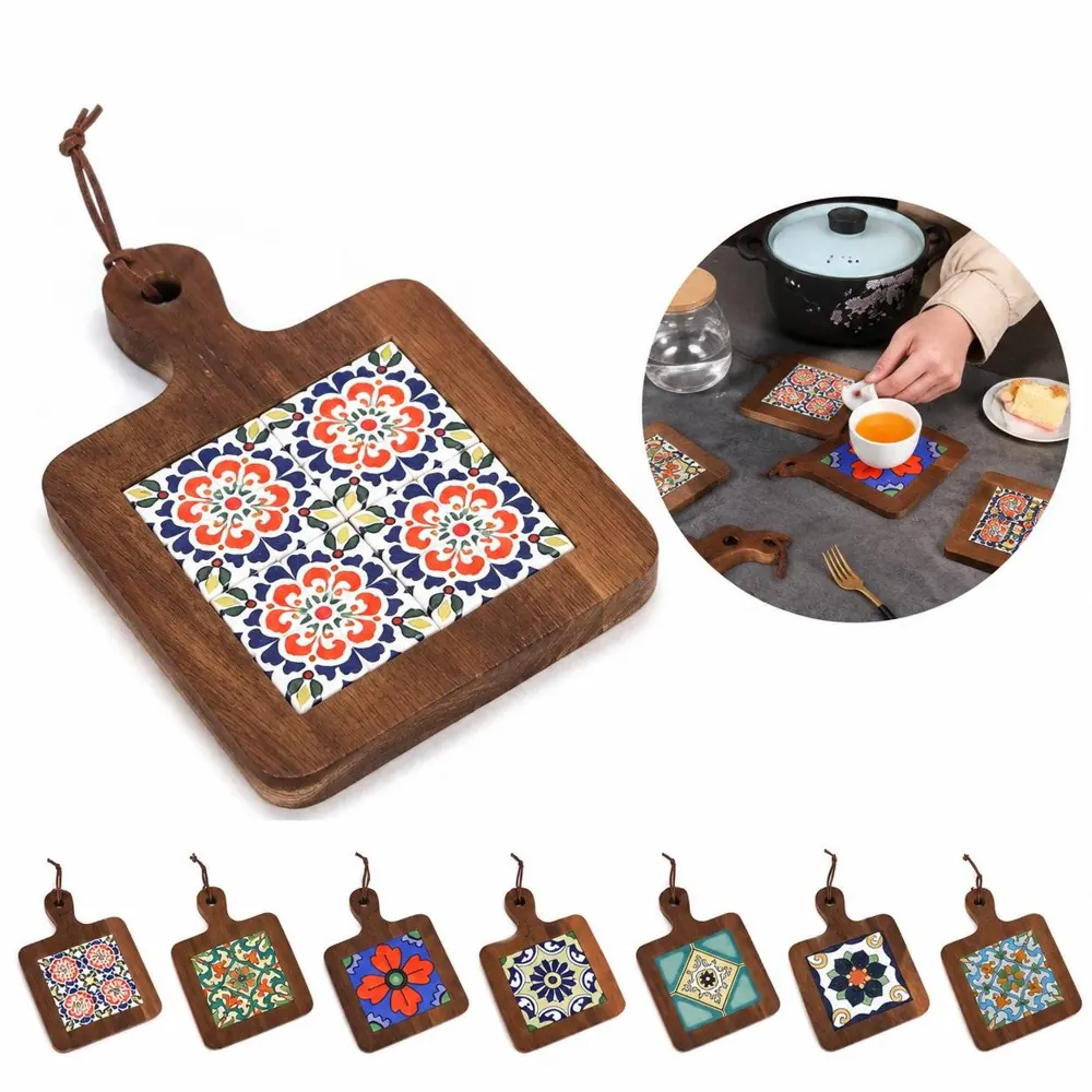 Natural Wood Tile Trivet Heat Resistant Pot Mat 2