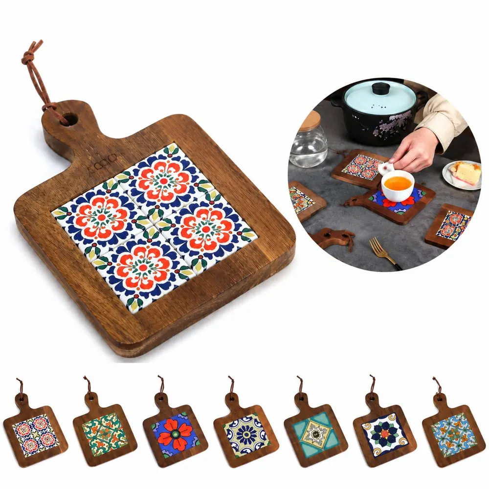 Natural Wood Tile Trivet Heat Resistant Pot Mat