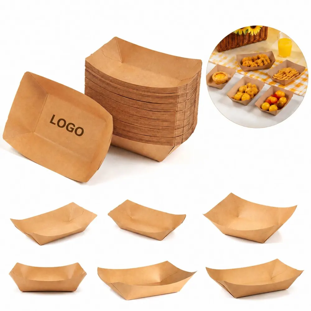 Stackable Kraft Paper Food Trays for Takeout, Parties
