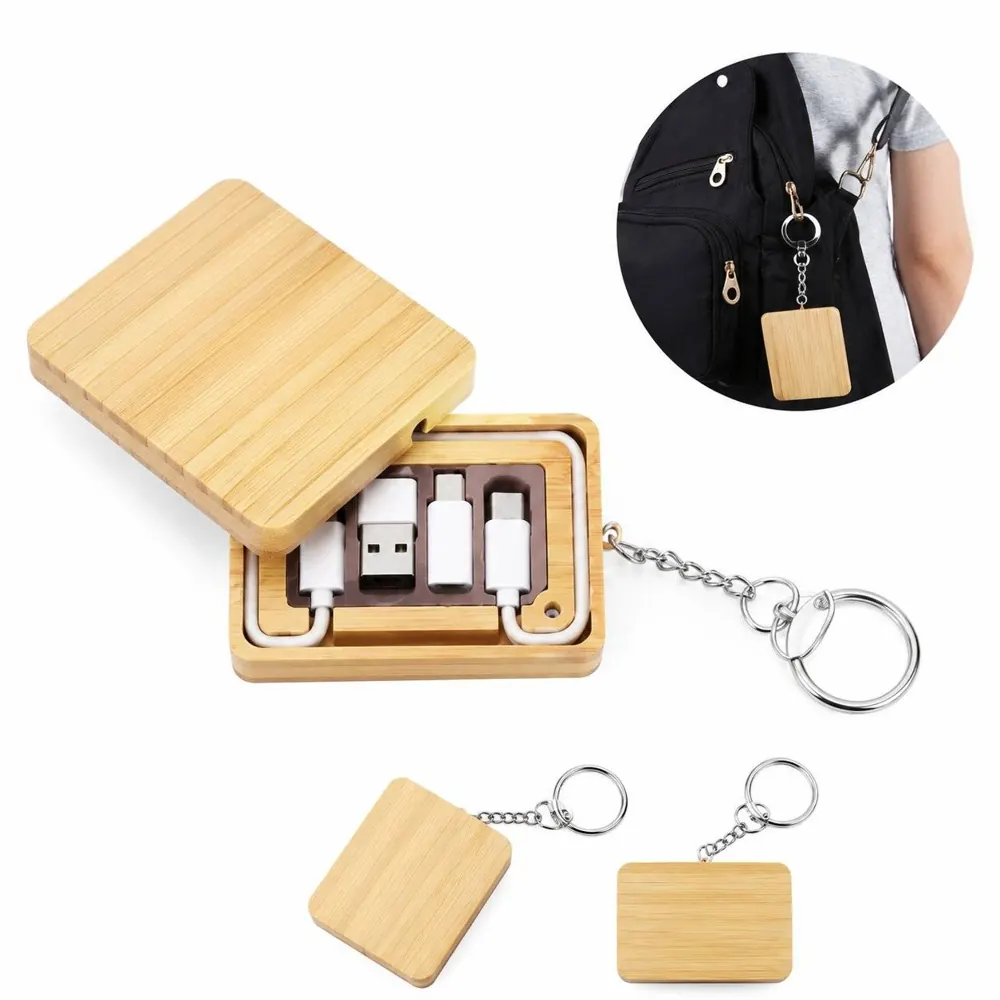 Eco-Friendly Bamboo Data Cable Keychain Organizer 2