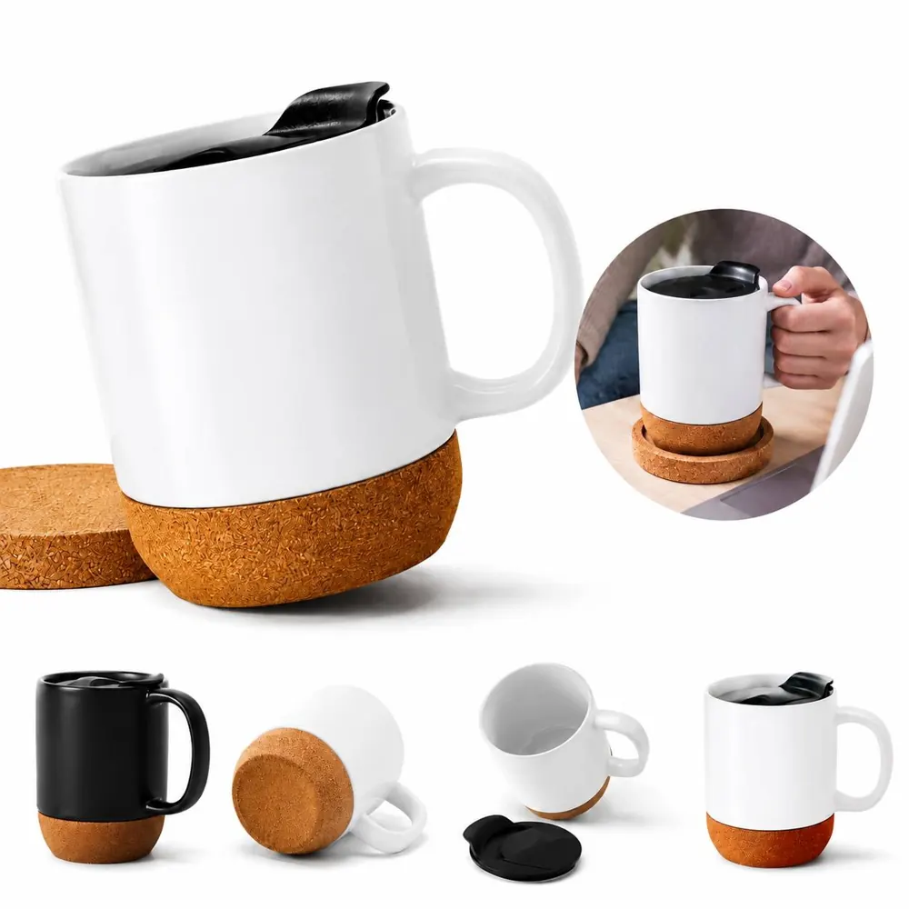14oz Ceramic Mug with Cork-Bottom Lid for Coffee & Tea 2