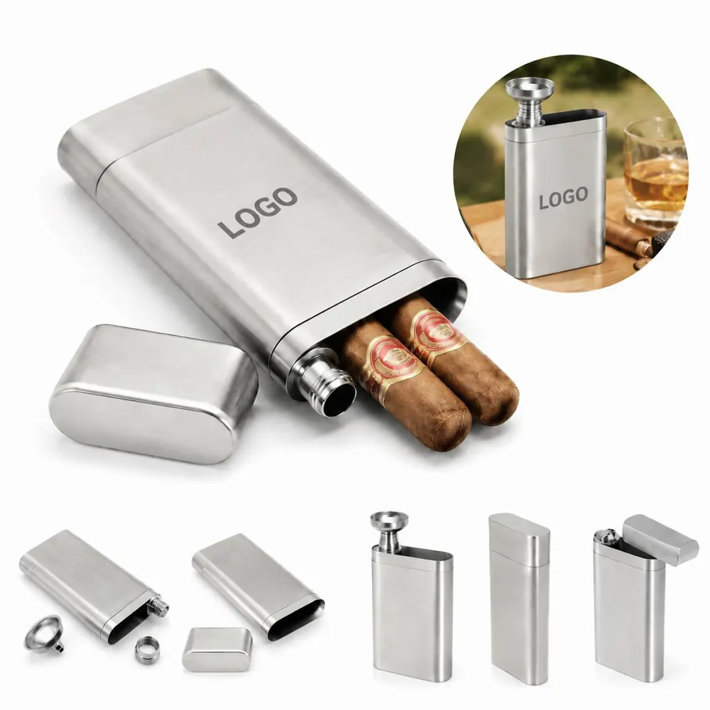 Stainless Steel Cigar Flask with Funnel, Portable Hip Flask
