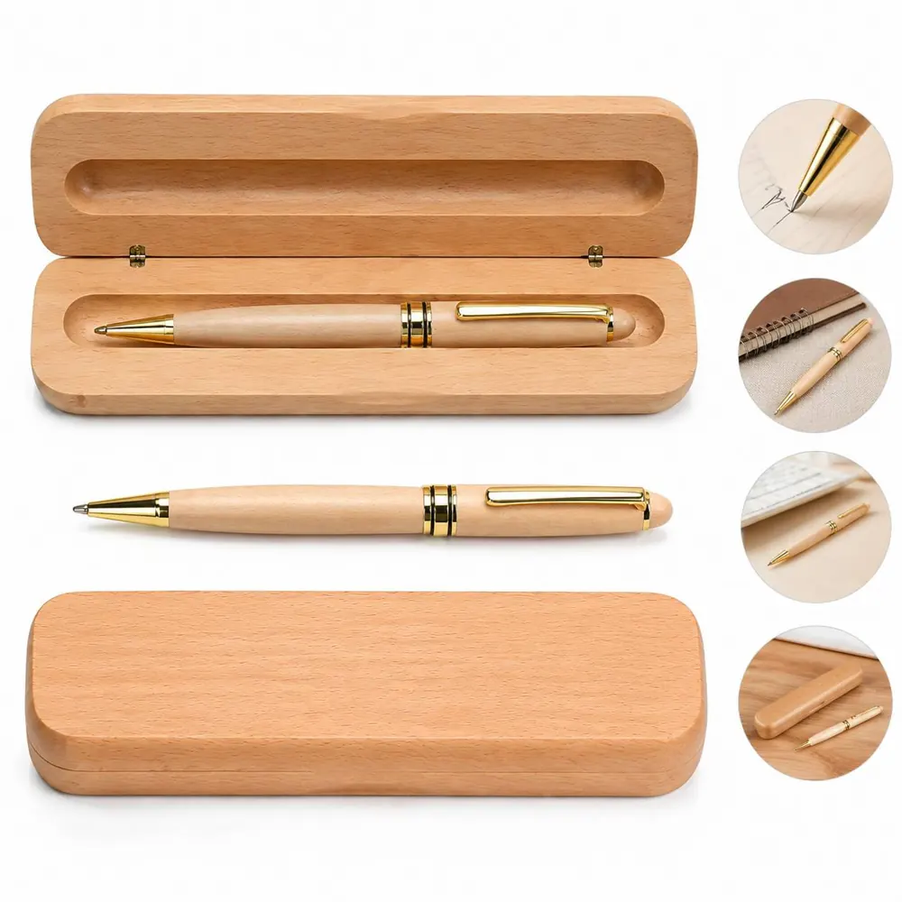 Elegant Wooden Pen with Protective Case Fine Point 2