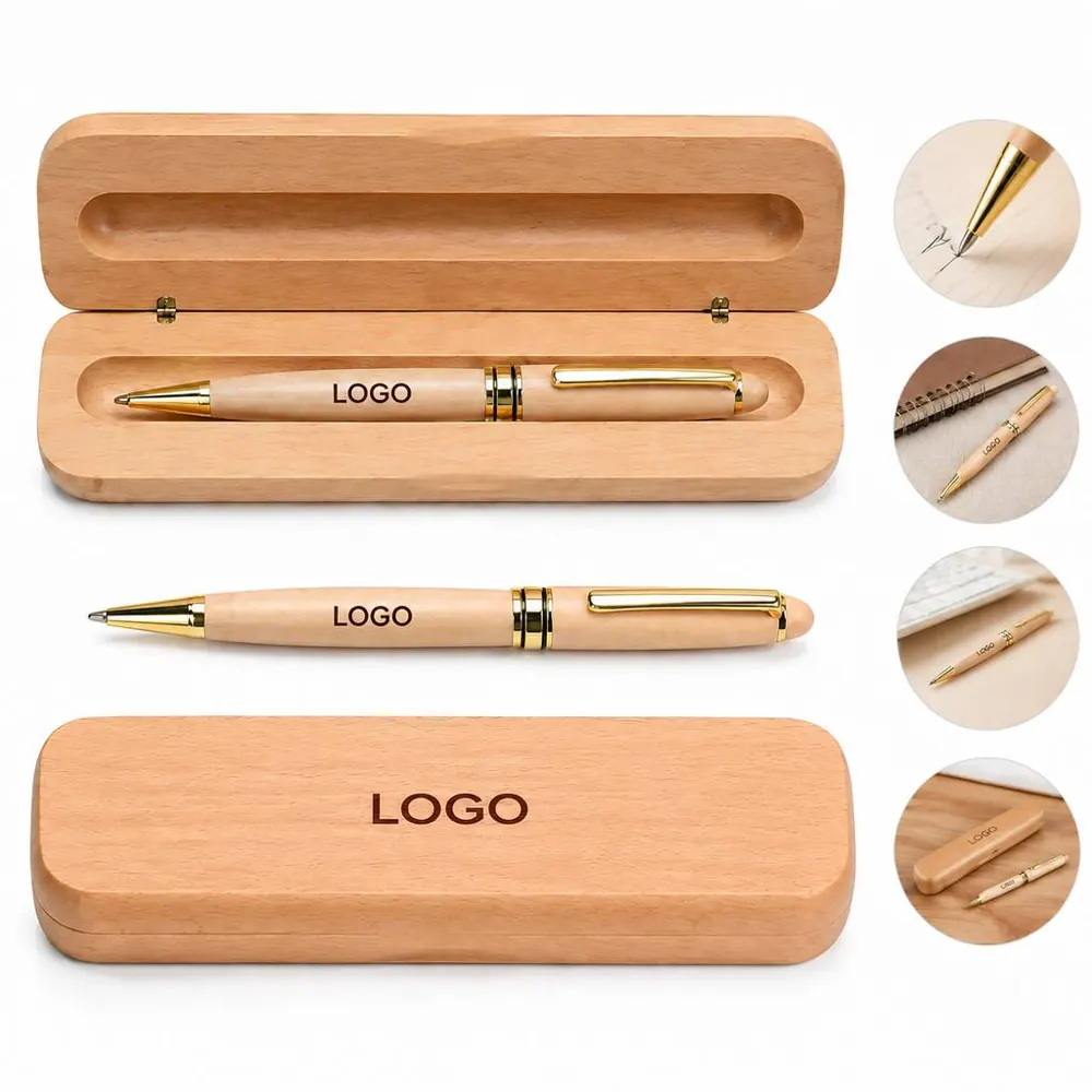 Elegant Wooden Pen with Protective Case Fine Point