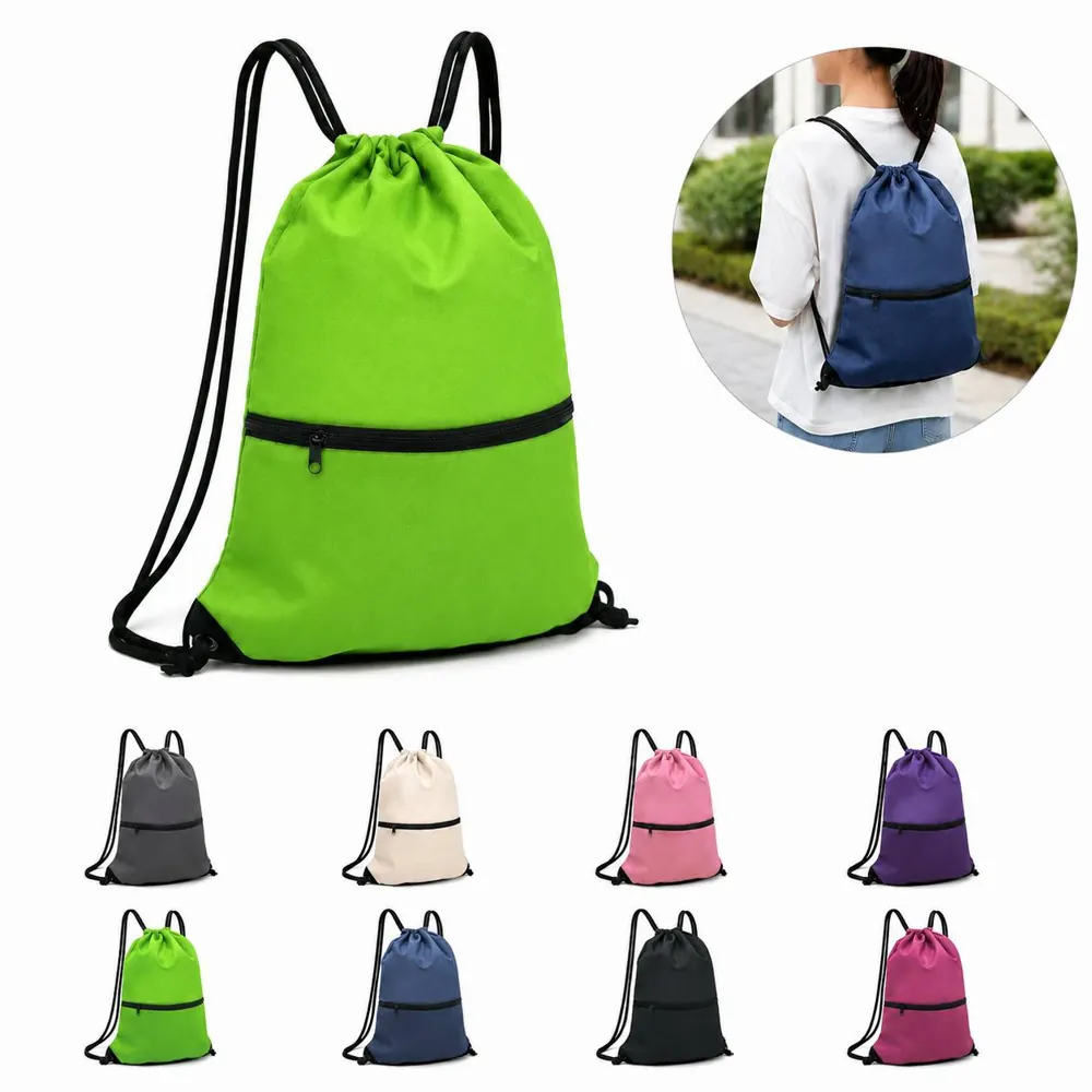 Lightweight Drawstring Backpack with Zippered Front Pocket 2