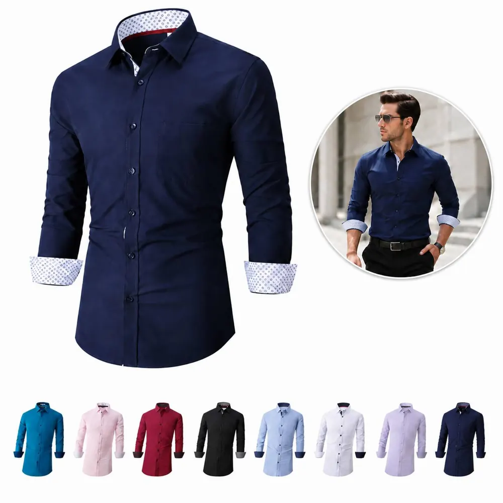 Wrinkle-Free Long Sleeve Button-Down Business Shirt for Men 2