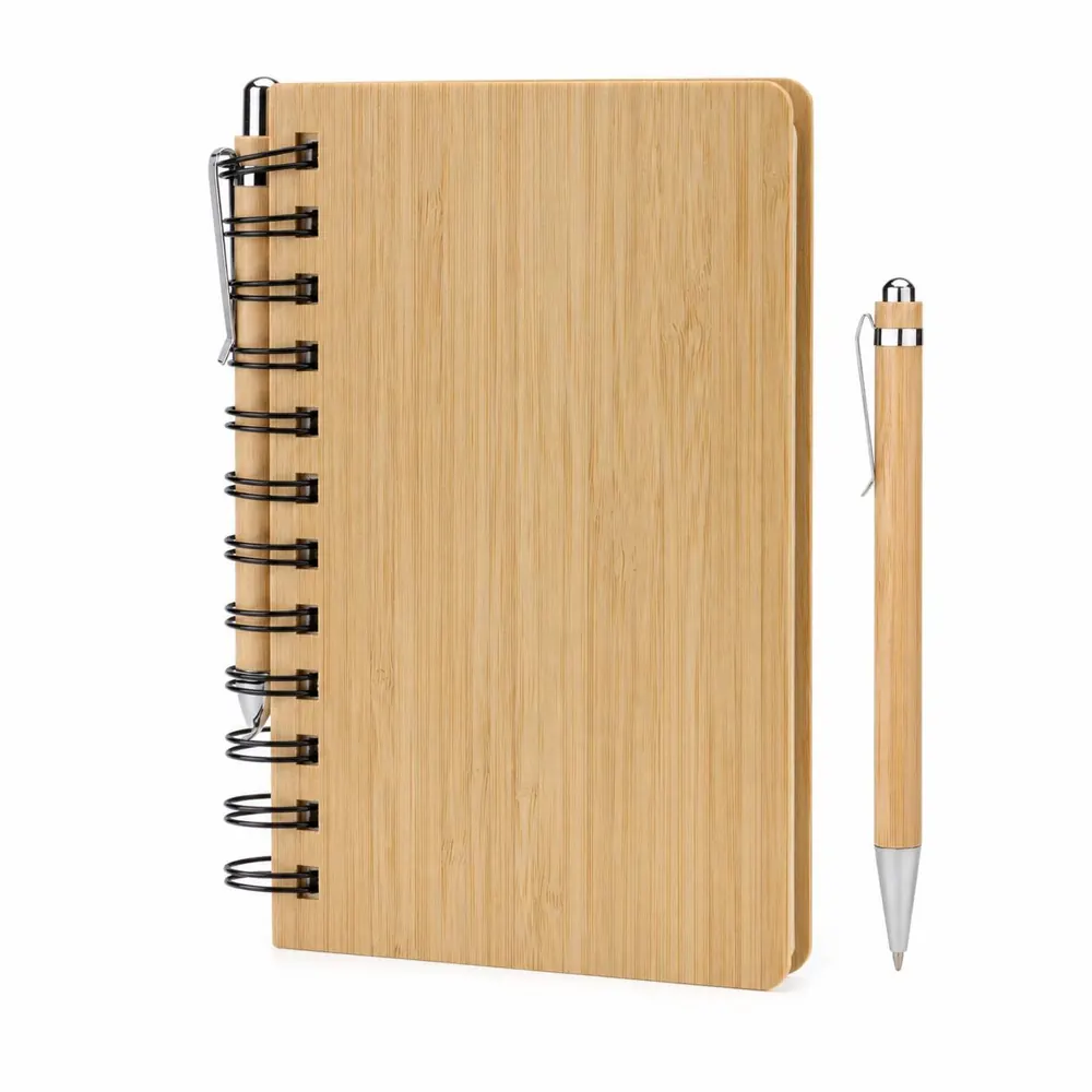 Eco-Friendly Bamboo Cover Notebook with Pen for Writing and 2