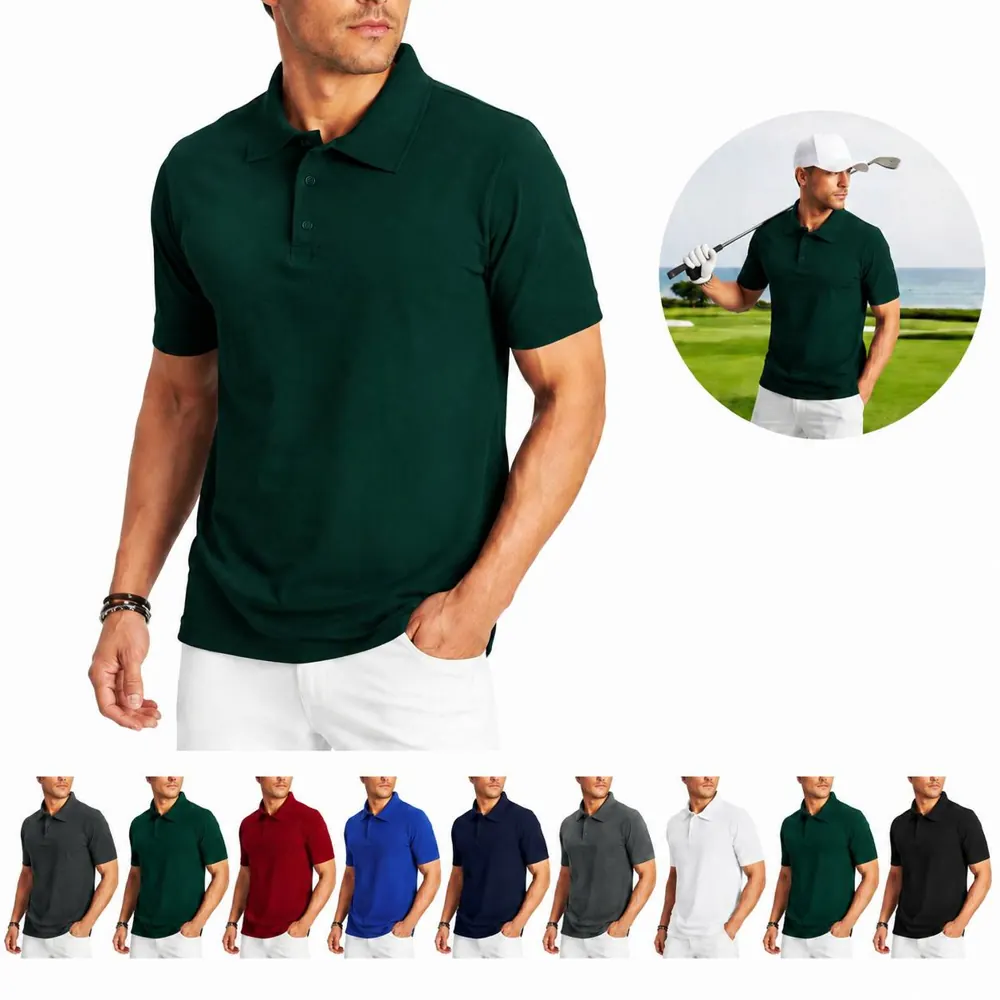 Men's Short Sleeve Cotton Blend Polo Shirt Breathable 2