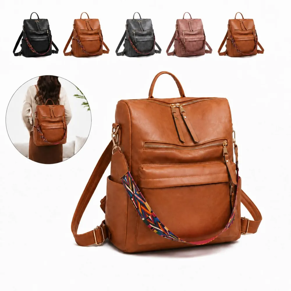Leather Backpack with Spacious Compartment and Zipper 2