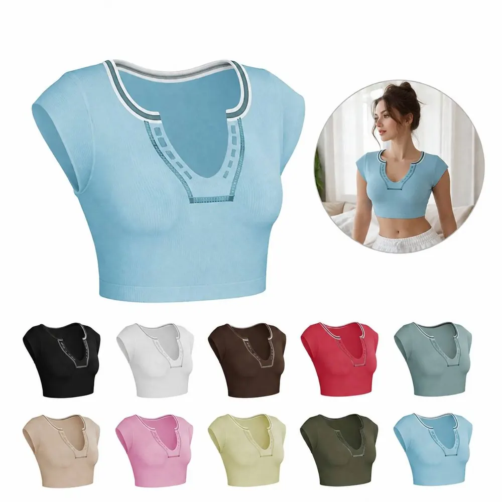 Women's Short Sleeve Round Neck Crop Top 2