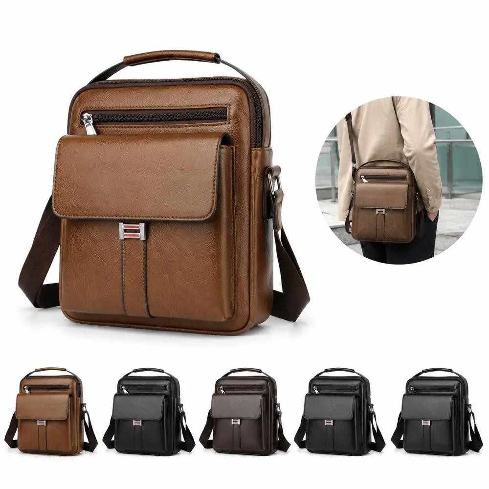 Men's Faux Leather Crossbody Shoulder Bag with Adjustable 2