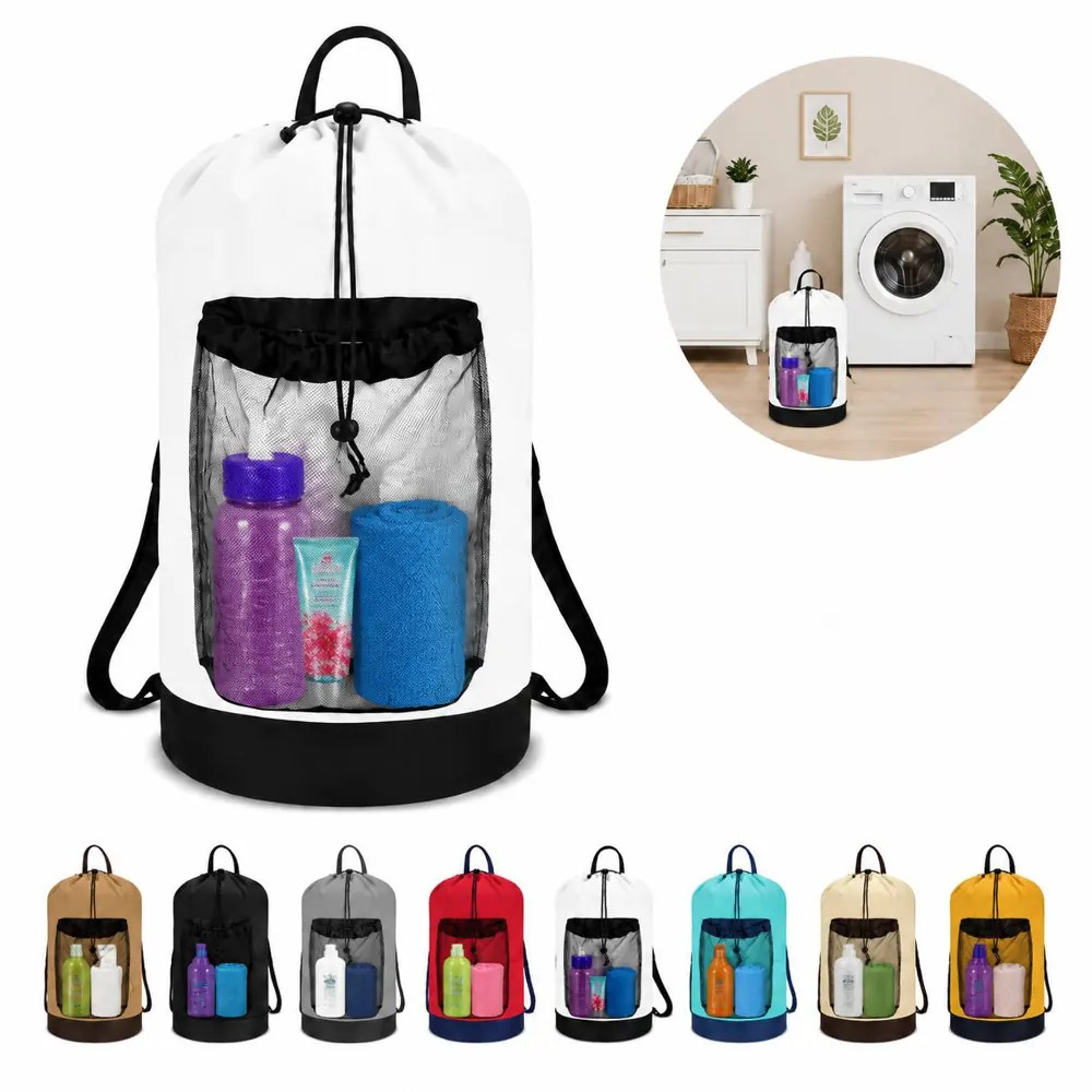 Drawstring Laundry Backpack with Shoulder Strap for Dorms 2