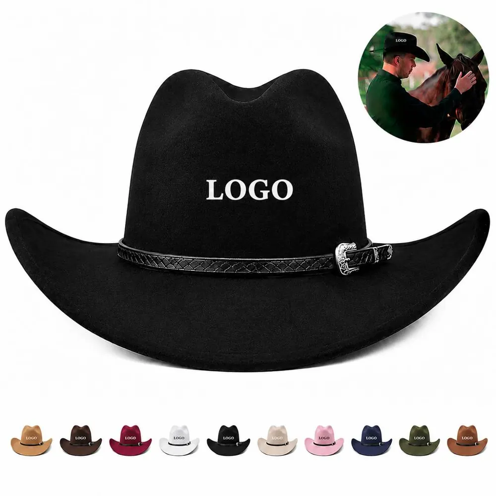 Felt Western Cowboy Hat with Wide Brim Sun Protection