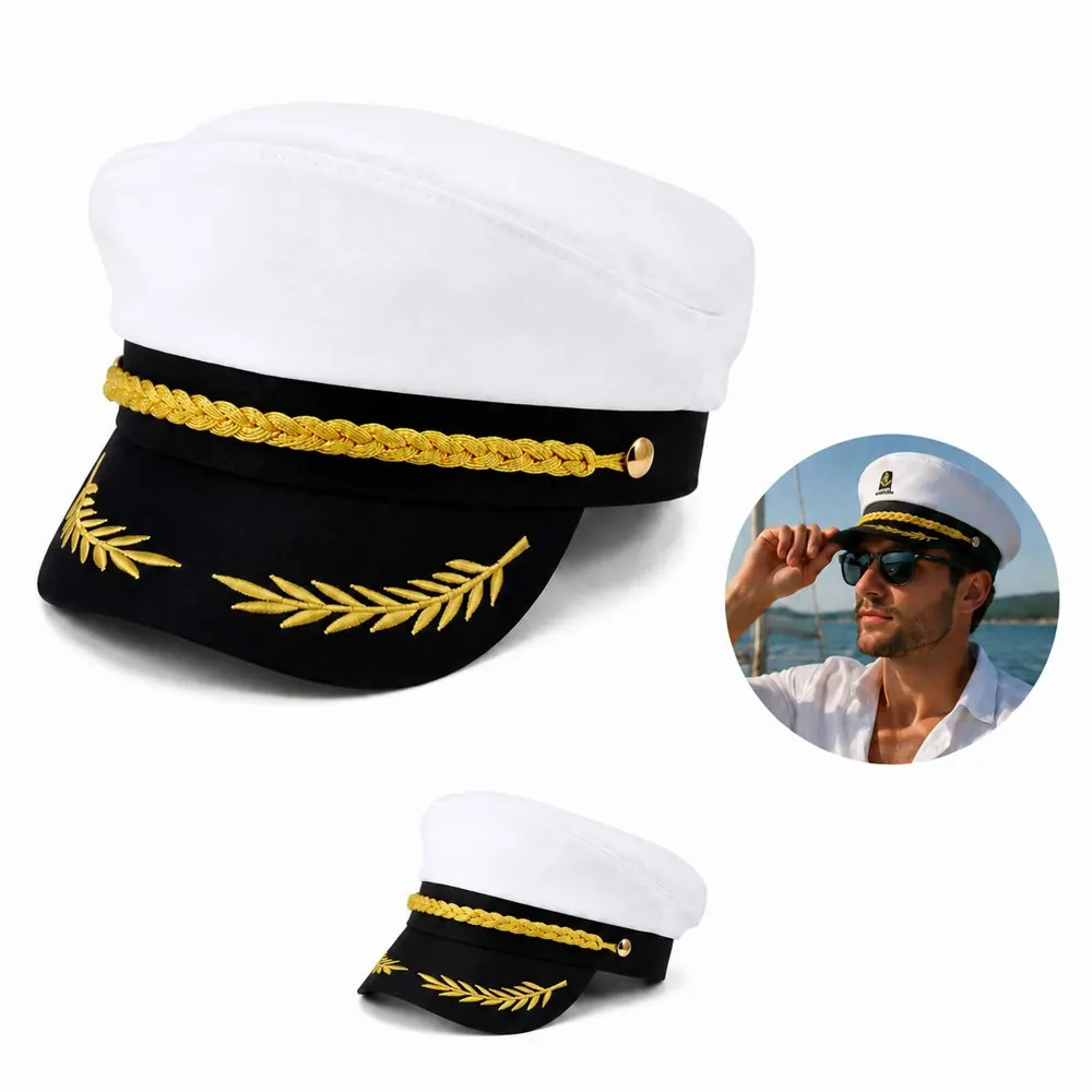 Classic White Sailor Hat with Blue Trim for Costume Parties 2