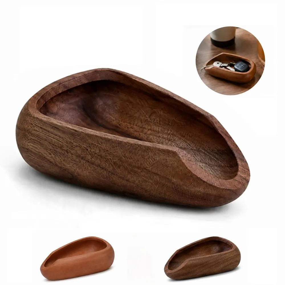 Natural Wood Bean-Shaped Serving Tray for Coffee and Snacks 2